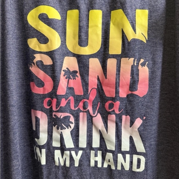 Sun and Sand Drink in My Hand T-Shirt Beach Vacation Blue Women's Tee Size 1XL - Picture 3 of 4